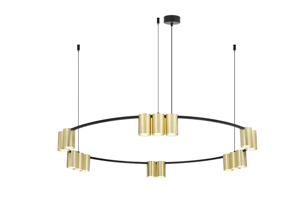 ISE Pendel 15x GU10 excl Ø1000mm geborsteld goud + zwart
