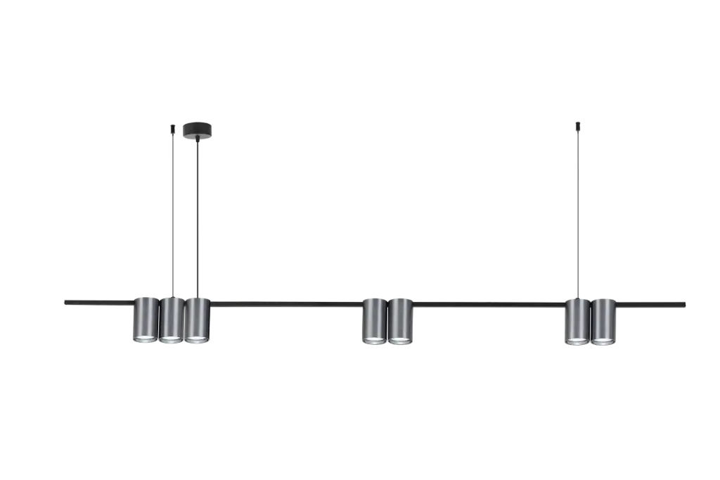 ISE Pendel 7x GU10 excl 1500mm geborsteld staal + zwart