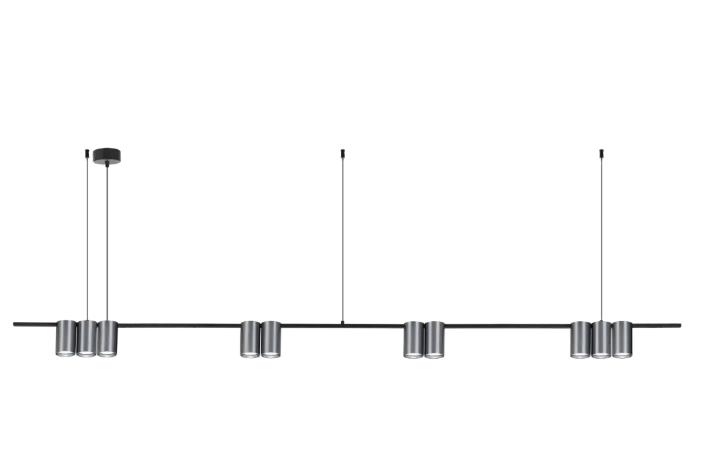 ISE Pendel 10x GU10 excl 1800mm geborsteld staal + zwart