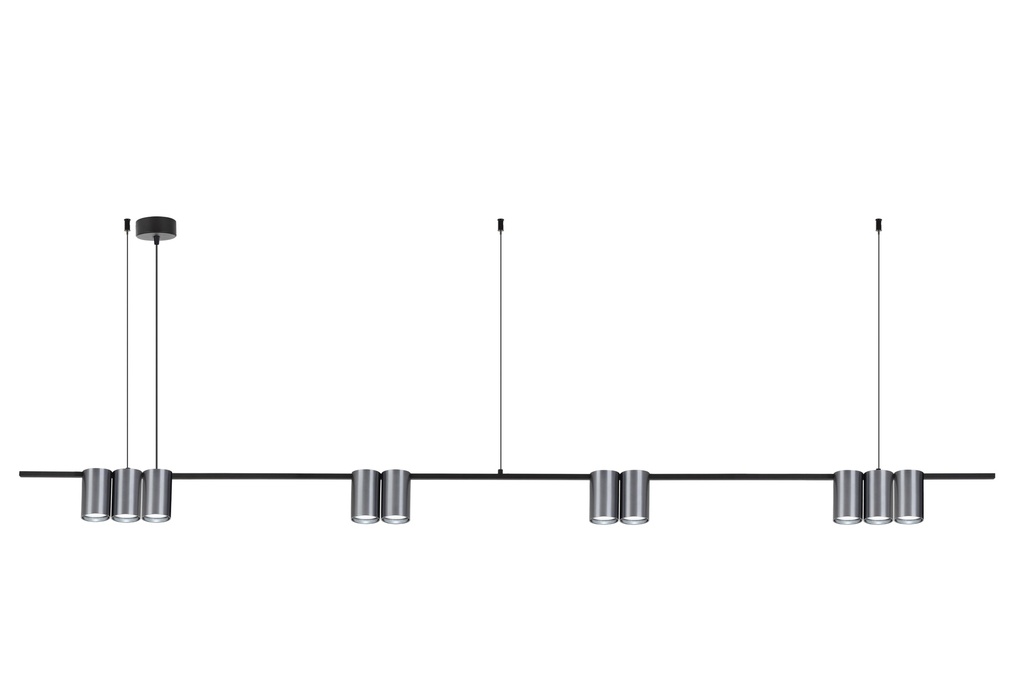 ISE Pendel 10x GU10 excl 1800mm geborsteld staal + zwart