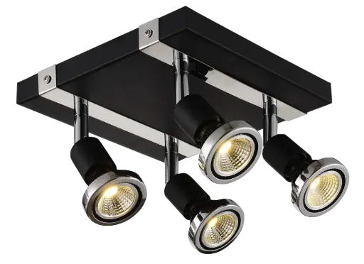 [3427005] ROBUS square spot 4xGU10 5W LED incl. zwart/chroom