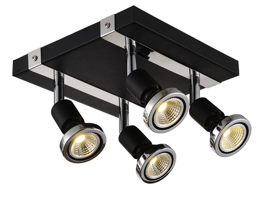 [3427005] ROBUS square spot 4xGU10 5W LED incl. zwart/chroom