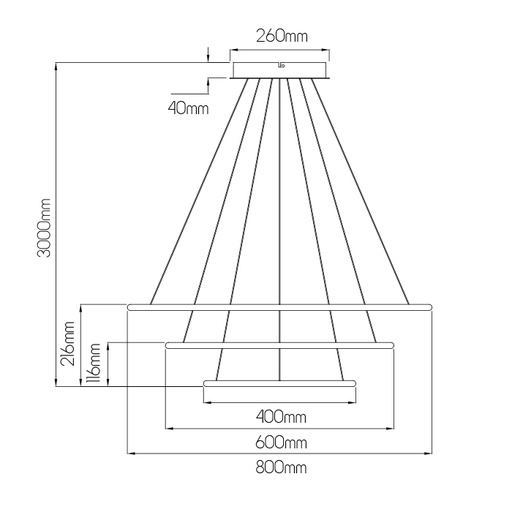 [XL3435016] ANNU LED Pendel 3 rings 99W 6435Lm SMD 3000K dimbaar ø800+600+400mm