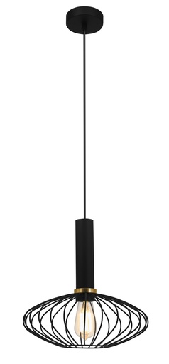 [3432135] OONAH 1xE27 D290xH300 Zwart / goud + 3m kabel zwart stof