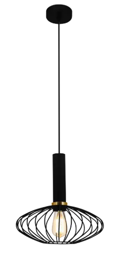 [3432135] OONAH 1xE27 D290xH300 Zwart / goud + 3m kabel zwart stof