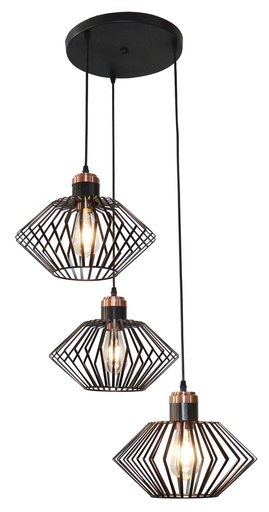 [3403571] SHURU 3x E27 pendel zwart + koper rnd