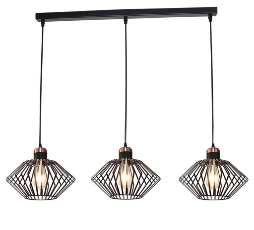 [3403574] SHURU 3x E27 pendel zwart + koper balk
