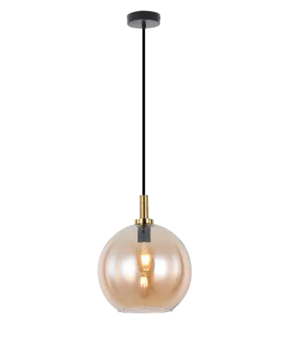 [3403612] OSIRA Pendel E27 Zwart + goud, amber glas Ø300mm