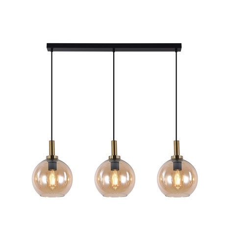 [3403613] OSIRA Pendel E27 3L Zwart + goud, amber glas 3x Ø200mm