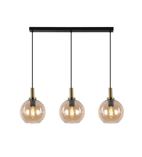 [3403613] OSIRA Pendel E27 3L Zwart + goud, amber glas 3x Ø200mm