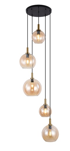 [3403614] OSIRA Pendel E27 5L Zwart + goud, amber glas
