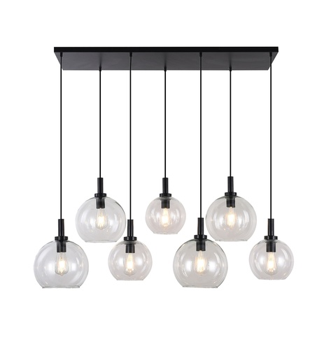 [3403625] OSIRA Pendel E27 7L Zwart, helder glas 4x Ø200mm, 3x Ø250mm