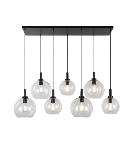 [3403625] OSIRA Pendel E27 7L Zwart, helder glas 4x Ø200mm, 3x Ø250mm