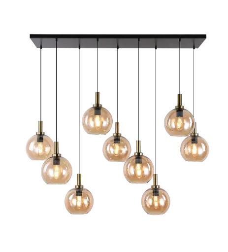 [3403616] OSIRA Pendel E27 9L Zwart + goud, amber glas 9x Ø200mm