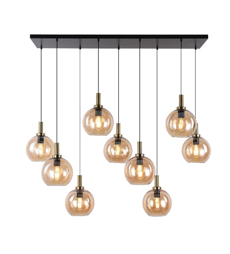 [3403616] OSIRA Pendel E27 9L Zwart + goud, amber glas 9x Ø200mm