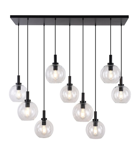 [3403626] OSIRA Pendel E27 9L Zwart, helder glas 9x Ø200mm
