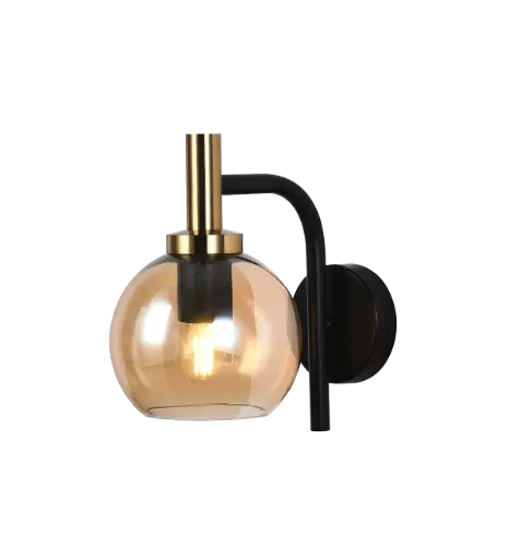 [3403617] OSIRA Wandlicht E27 Zwart + goud, amber glas Ø150mm