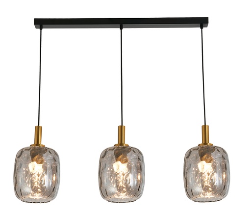 [3403666] OKIRU Pendel Balk 3xE27 Zwart + 3x as grijs glas Ø180mm