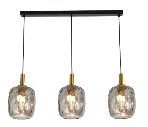 [3403666] OKIRU Pendel Balk 3xE27 Zwart + 3x as grijs glas Ø180mm