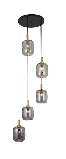 [3403667] OKIRU Pendel 5xE27 Zwart + 5x as grijs glas Ø180mm