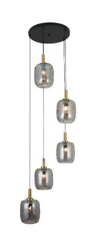 [3403667] OKIRU Pendel 5xE27 Zwart + 5x as grijs glas Ø180mm