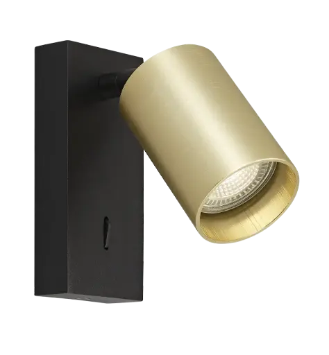 [4014520] TABOO 1L GU10 (excl) zwart + geborsteld goud, wand licht + schakelaar