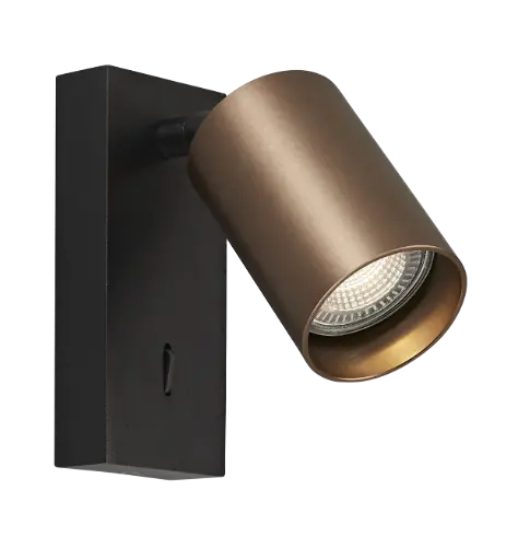 [4014540] TABOO 1L GU10 (excl) zwart + geborsteld brons, wand licht +schakelaar