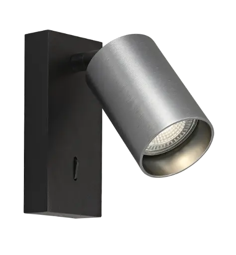 [4014560] TABOO 1L GU10 (excl) zwart + geborsteld staal, wand licht +schakelaar