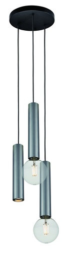 [4014642] TABOO pendel 3L 1xGU10 (excl) 2xE27 (excl) zwart + geborsteld staal