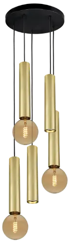 [4014645] TABOO pendel 5L 2xGU10 (excl) 3xE27 (excl) zwart + geborsteld goud