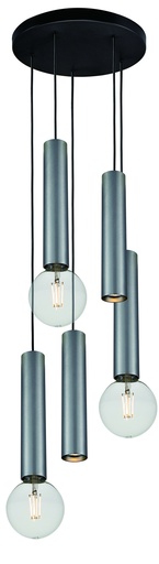[4014647] TABOO pendel 5L 2xGU10 (excl) 3xE27 (excl) zwart + geborsteld staal