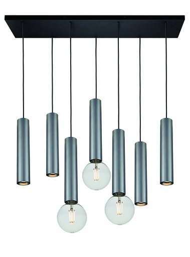 [4014652] TABOO pendel 7L 4xGU10 (excl) 3xE27 (excl) zwart + geborsteld staal