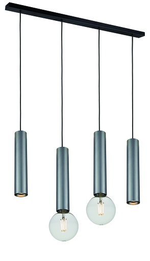 [4014657] TABOO pendel 4L 2xGU10 (excl) 2xE27 (excl) zwart + geborsteld staal