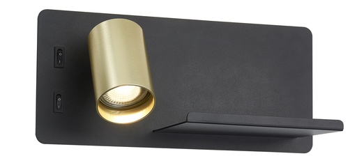 [4014580] DUSK wandl links + USB GU10 (excl) + LED 7W 2700K zwart + geb goud