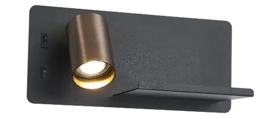 [4014581] DUSK wandl links + USB GU10 (excl) + LED 7W 2700K zwart + geb brons
