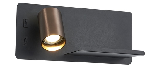 [4014581] DUSK wandl links + USB GU10 (excl) + LED 7W 2700K zwart + geb brons
