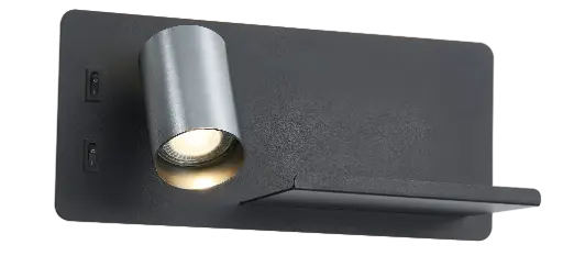 [4014582] DUSK wandl links + USB GU10 (excl) + LED 7W 2700K zwart + geb staal