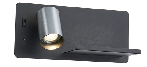 [4014582] DUSK wandl links + USB GU10 (excl) + LED 7W 2700K zwart + geb staal