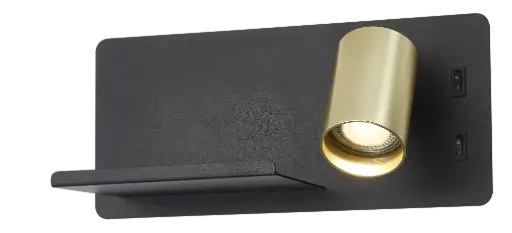 [4014590] DUSK wandl rechts + USB GU10 (excl) + LED 7W 2700K zwart + geb goud