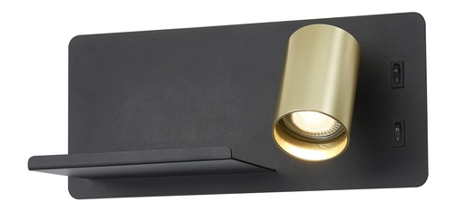 [4014590] DUSK wandl rechts + USB GU10 (excl) + LED 7W 2700K zwart + geb goud