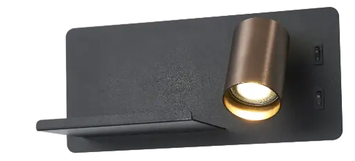 [4014591] DUSK wandl rechts + USB GU10 (excl) + LED 6W 2700K zwart + geb brons