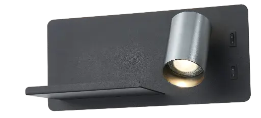[4014592] DUSK wandl rechts + USB GU10 (excl) + LED 7W 2700K zwart + geb staal