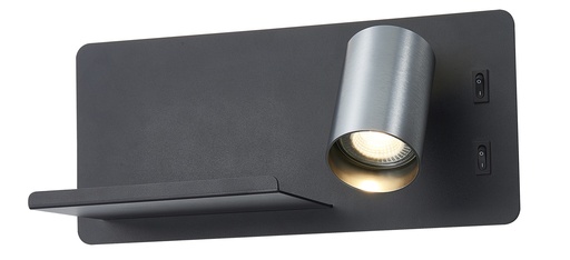 [4014592] DUSK wandl rechts + USB GU10 (excl) + LED 7W 2700K zwart + geb staal