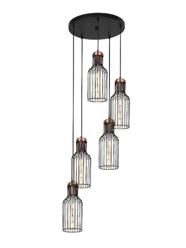 [3403159] BIZUM pendel 5x E27 zwart + koper