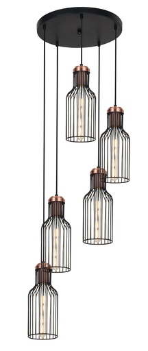 [3403159] BIZUM pendel 5x E27 zwart + koper