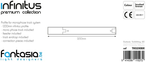 [TR0200BR] INFINITUS Profiel + 1F track 1,2m brons + accesoires