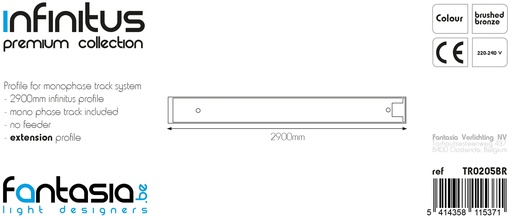 [TR0205BR] INFINITUS Profiel + 1F track 2,9m geborsteld brons