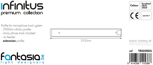 [TR0205DG] INFINITUS Profiel + 1F track 2,9m geborsteld staal