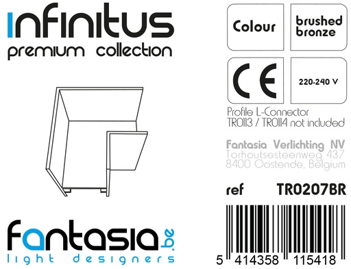 [TR0207BR] INFINITUS L-connector geborsteld brons