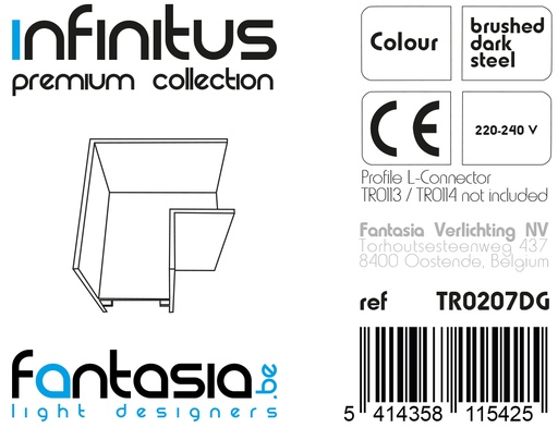 [TR0207DG] INFINITUS L-connector geborsteld staal